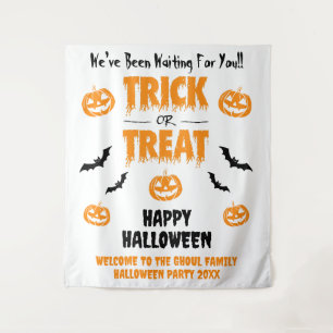 Pumpkin Bat Trick or Treat Light Welcome Tapestry