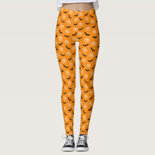 Pumpkin Bat Trick or Treat Orange Pattern Leggings