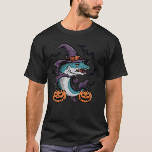 Pumpkin Bat Witch Costume Barracuda Fish Halloween T-Shirt