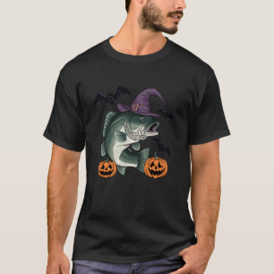Pumpkin Bat Witch Costume Bass Fish Halloween T-Shirt
