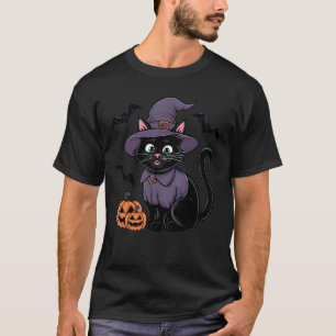 Pumpkin Bat Witch Costume Black Cat Halloween T-Shirt