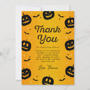 Pumpkin Bats Halloween Birthday Thank You Card