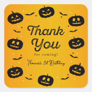 Pumpkin Bats Halloween Birthday Thank You Card Square Sticker