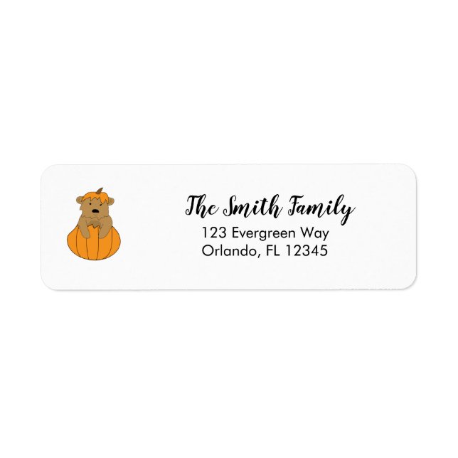 Pumpkin Bear Autumn Design Return Address Label (Front)