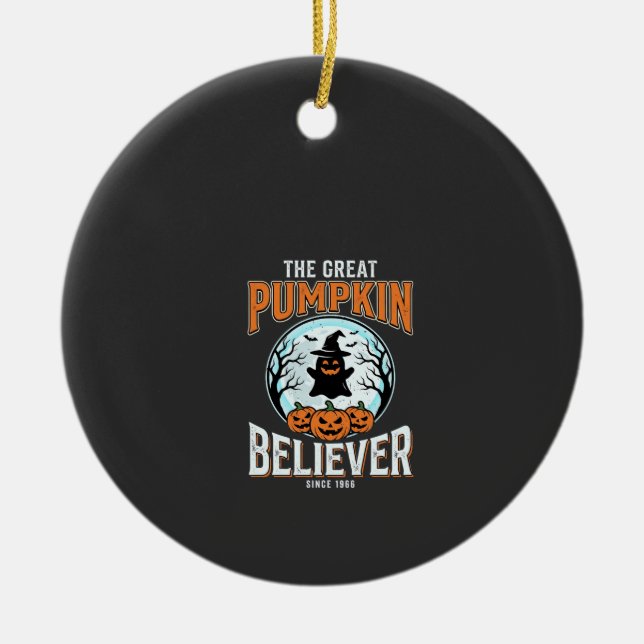Pumpkin Believer Halloween Graphic Ceramic Ornament (Front)