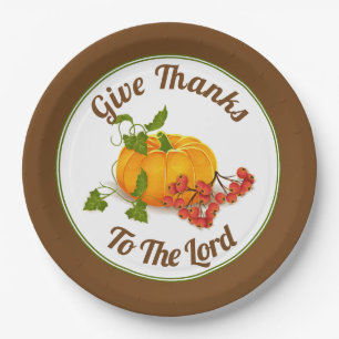 Pumpkin, berries and leaves fall Thanksgiving Paper Plate
