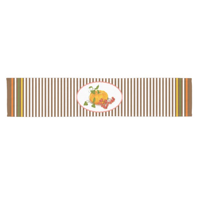 Pumpkin, berries and stripes fall Thanksgiving Short Table Runner (Horizontal)