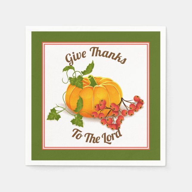 Pumpkin, berries, green leaves fall Thanksgiving Napkin (Front)