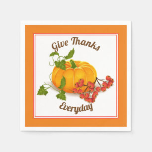 Pumpkin, berries, leaves orange fall Thanksgiving Napkin