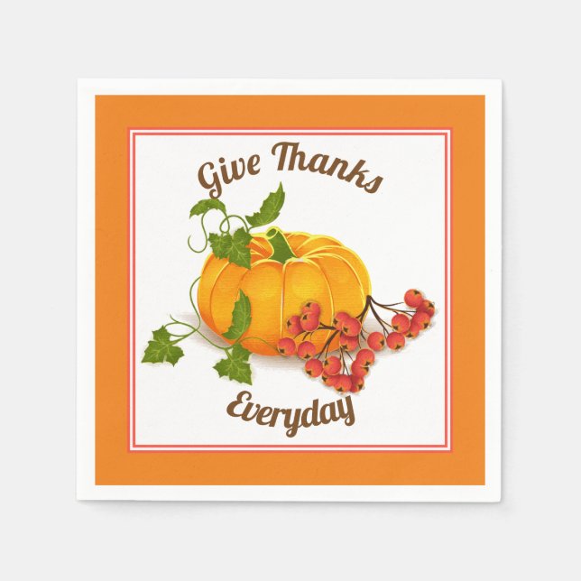 Pumpkin, berries, leaves orange fall Thanksgiving Napkin (Front)