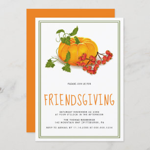 Pumpkin, berries orange back Friendsgiving Invitation