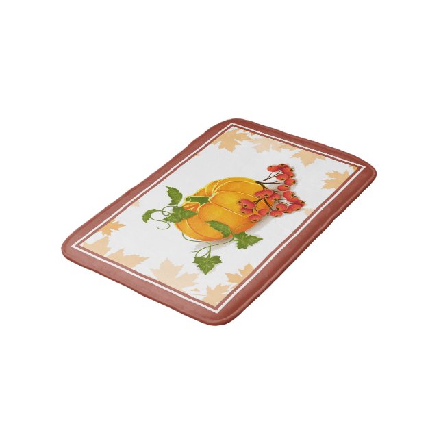 Pumpkin, berries terracotta fall Thanksgiving Bath Mat (Angled)