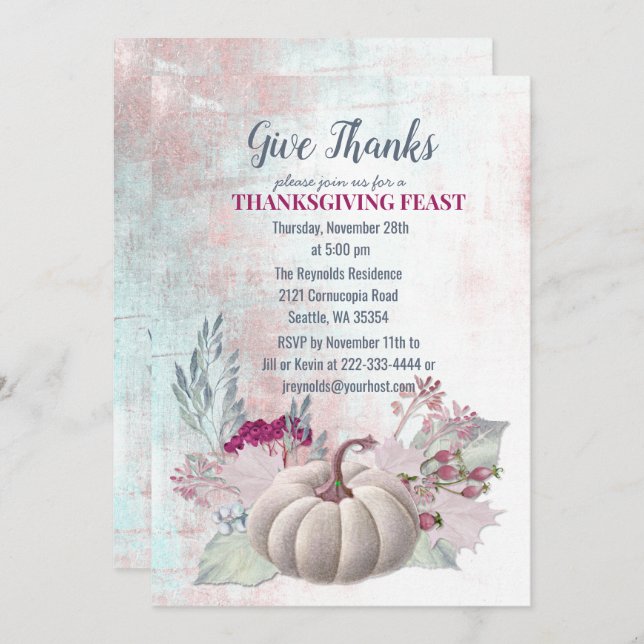 Pumpkin Berries Thanksgiving Dinner Invitation (Front/Back)