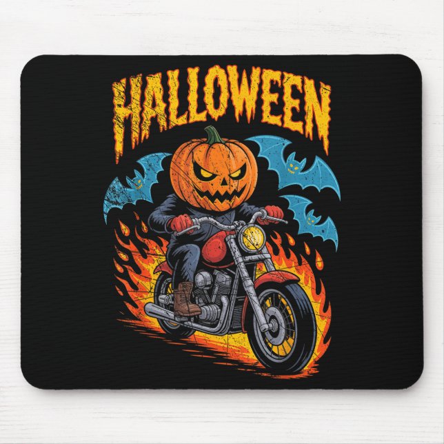 Pumpkin Biker Riding A Motorcycle Halloween Costum Mouse Pad (Front)