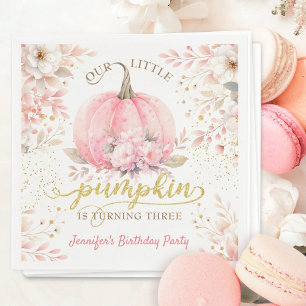 Pumpkin Birthday Girl Pink Gold Floral Autumn Napkin