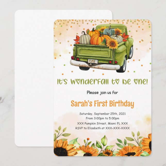 Pumpkin Birthday Invitation (Front/Back)