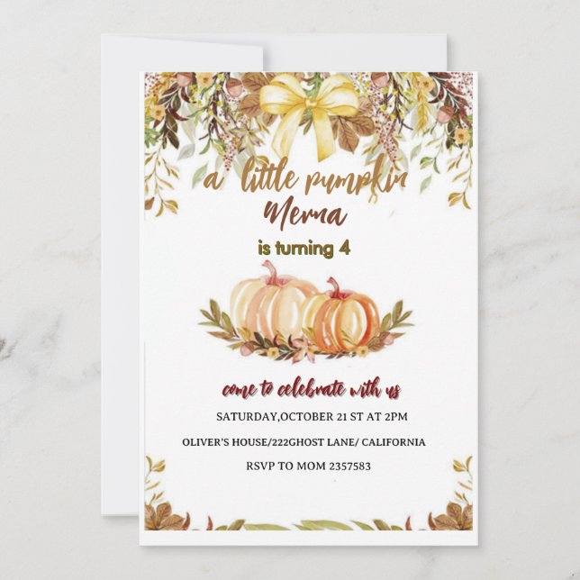 pumpkin  Birthday Invitation Editable Digital Down (Front)