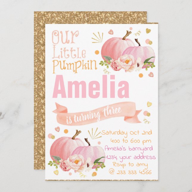 Pumpkin Birthday Invitation Fall Invitation (Front/Back)