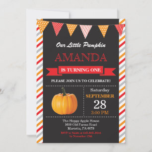 Pumpkin Birthday Invitation Orange and Red