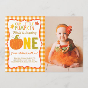 Pumpkin Birthday invitation Orange First Birthday