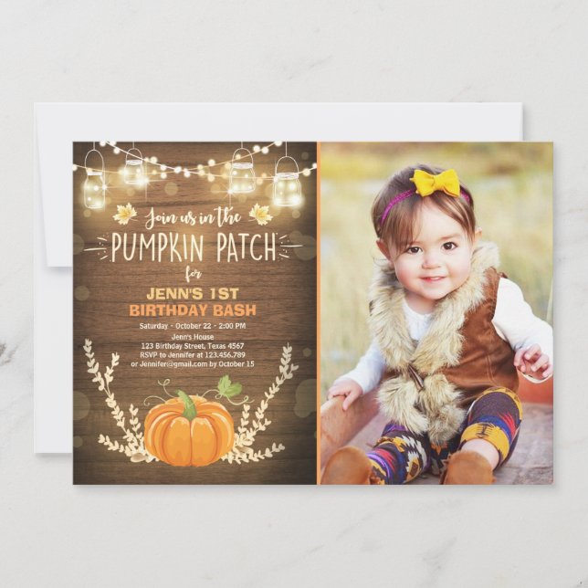 Pumpkin Birthday invitation patch Autumn fall (Front)