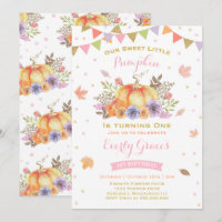 Pumpkin Birthday Invitation Pink & Gold Fall Party