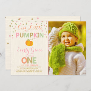 Pumpkin Birthday Invitation Pink Gold Pumpkin