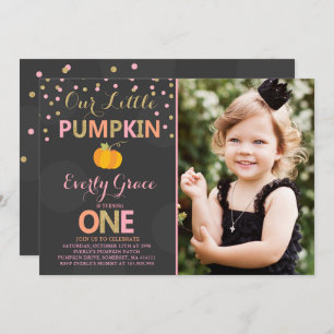 Pumpkin Birthday Invitation Pink Gold Pumpkin