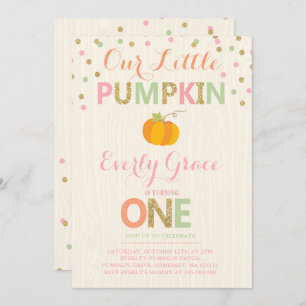 Pumpkin Birthday Invitation Pink Gold Pumpkin