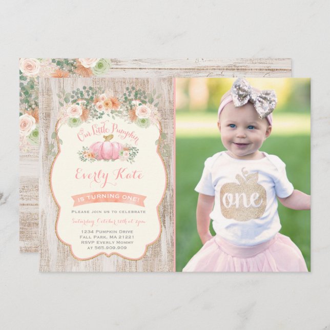 Pumpkin Birthday Invitation Rustic Pumpkin Party (Front/Back)