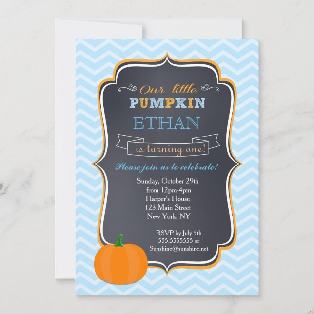 Pumpkin Birthday Invitations for boy (Front)