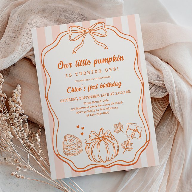 Pumpkin Birthday Orange Bow Pumpkin Invitation (Creator Uploaded)