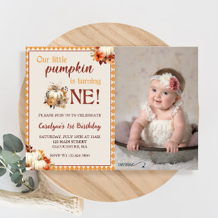 Pumpkin Birthday Our Little Pumpkin Is Turning One Invitation