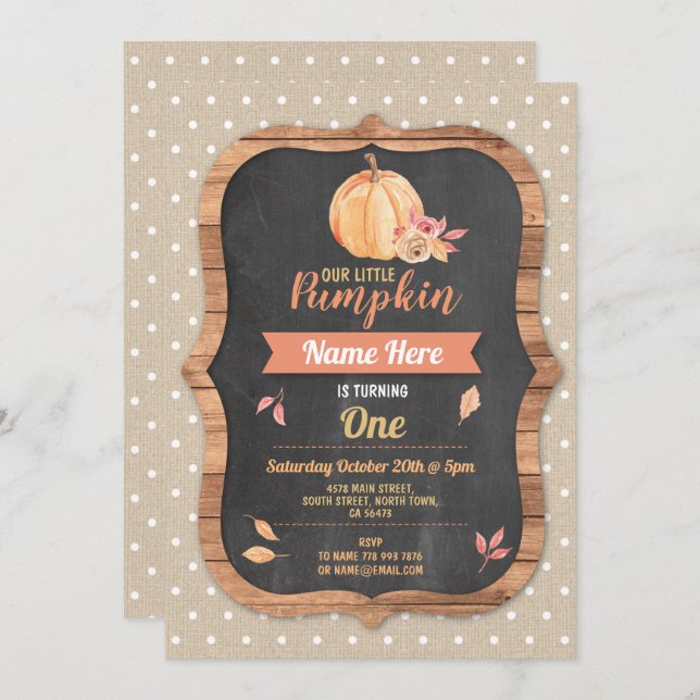 Pumpkin Birthday Party Fall Autumn Leaf Invite (Front/Back)