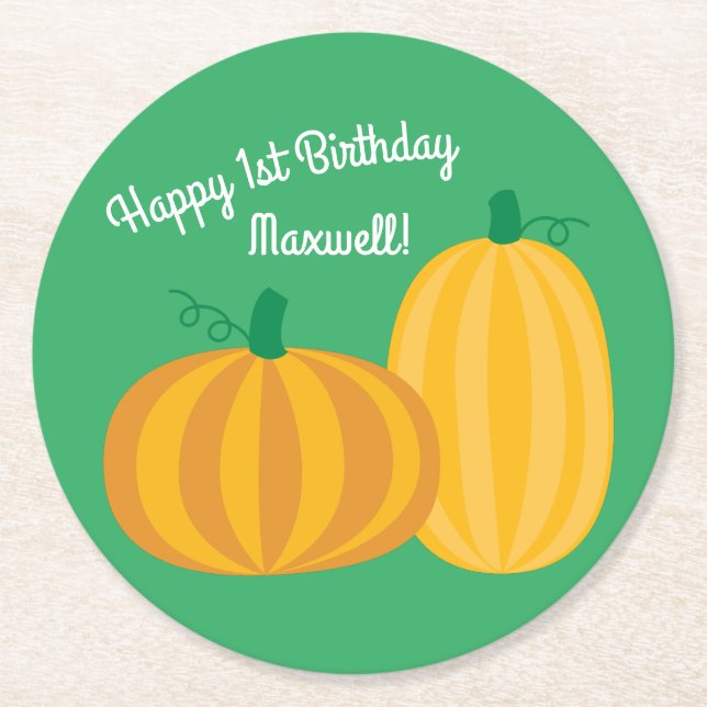 Pumpkin Birthday Party Kids Round Paper Coaster (Front)