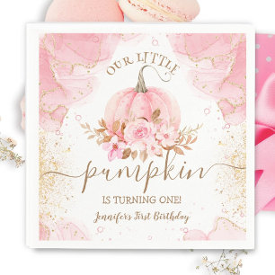 Pumpkin Birthday Pink Gold Elegant Fall Napkin