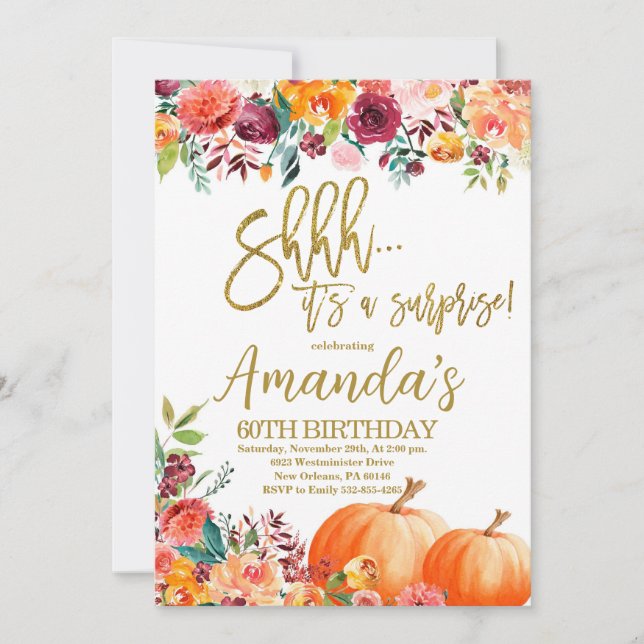 Pumpkin Birthday,Shhh it's a Surprise Autumn Party Invitation (Front)