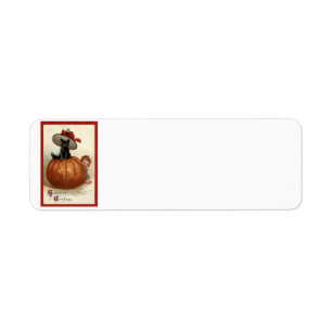 Pumpkin Black Cat Boy Frances Brundage Return Address Label
