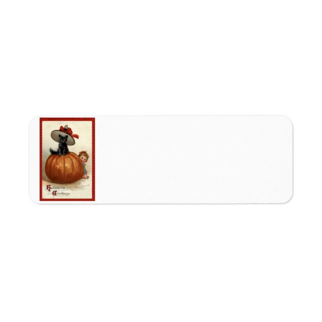 Pumpkin Black Cat Boy Frances Brundage Return Address Label (Front)