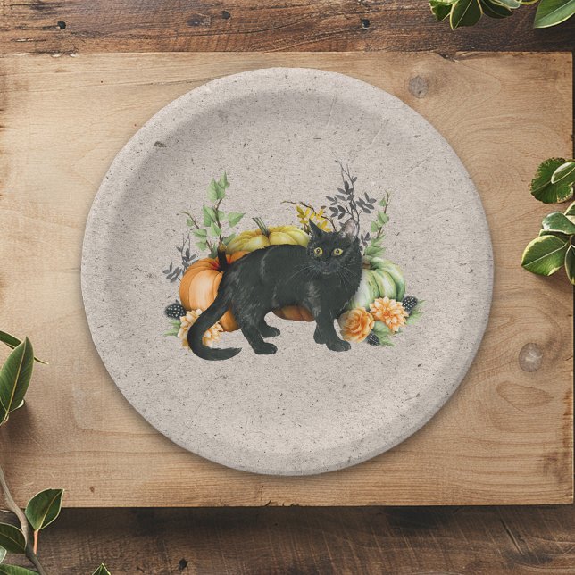 Pumpkin Black Cat Fall Autumn Paper Plate (Creator Uploaded)