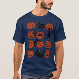 Pumpkin Black Cat Halloween Costume Scary Witch Fa T-Shirt