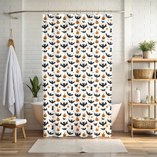 Pumpkin Black Cat Halloween Shower Curtain
