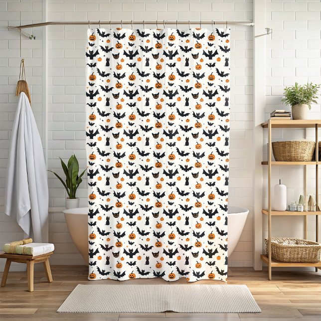 Pumpkin Black Cat Halloween Shower Curtain (Creator Uploaded)