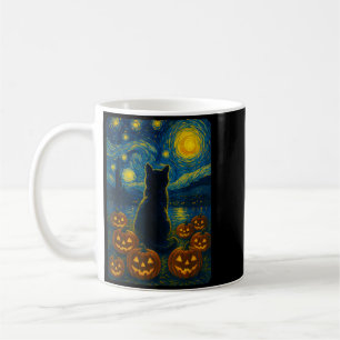 Pumpkin Black Cat Halloween Van Gogh Starry Night Coffee Mug
