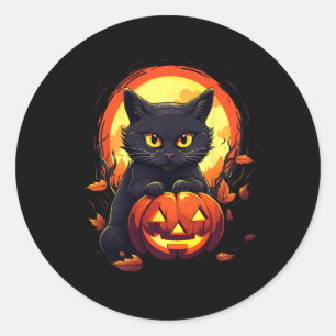 Pumpkin Black Cat Halloween Vintage Costume for Ad Classic Round Sticker