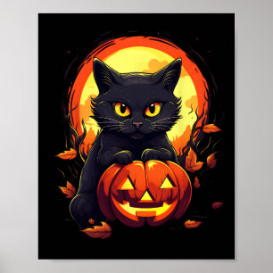 Pumpkin Black Cat Halloween Vintage Costume for Ad Poster