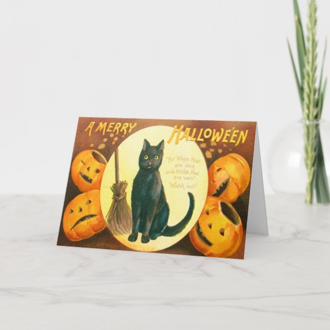 Pumpkin Black Cat Jack O Lantern Card (Front)