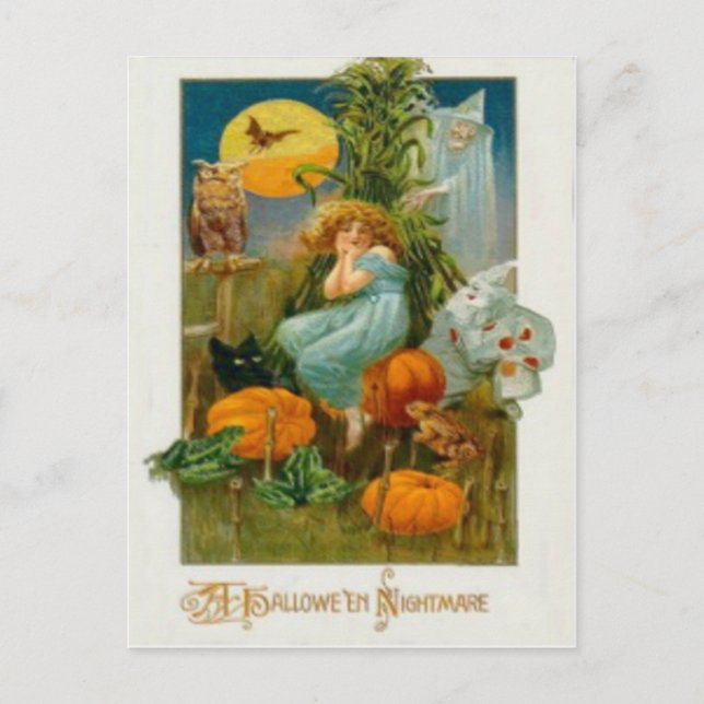 Pumpkin Black Cat Witch Clown Owl Frog Bat Postcard (Front)