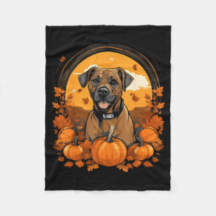 Pumpkin Black Mouth Cur Dog Halloween Thanksgiving Fleece Blanket