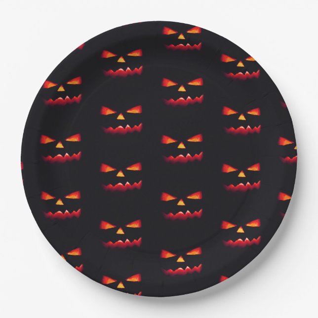 Pumpkin black & orange Halloween party Paper Plate (Front)